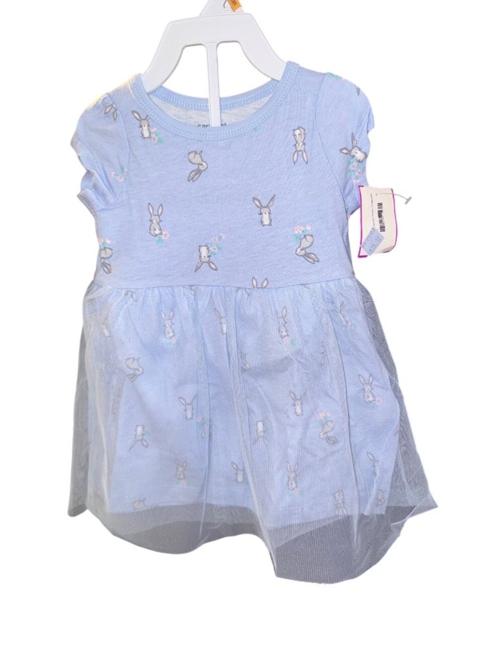 Carters Baby Girl Bunny Print Blue Dress With Tulle Skirt & Diaper Cover 12 Mont